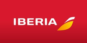 Iberian logo; yhtiö operoi lennon Madridista Helsinkiin