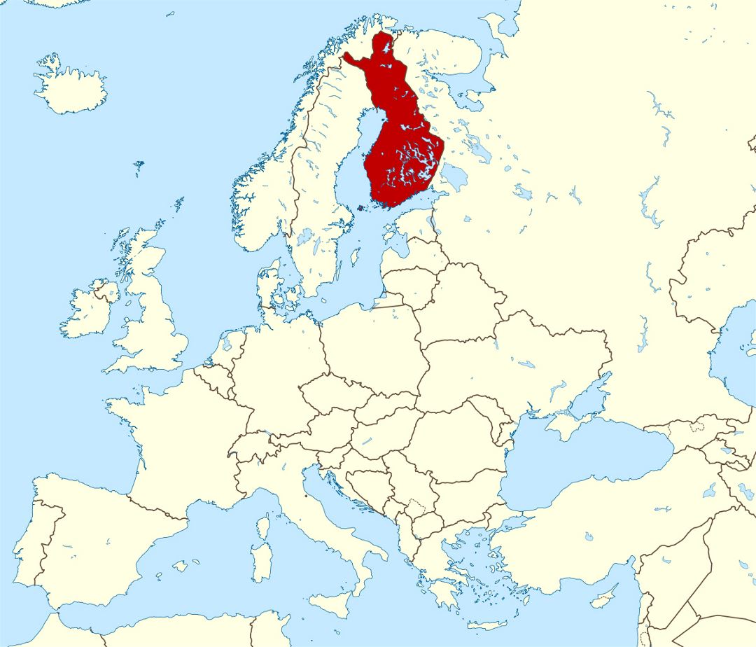 Mapa de ubicación de Finlandia en el norte de Europa